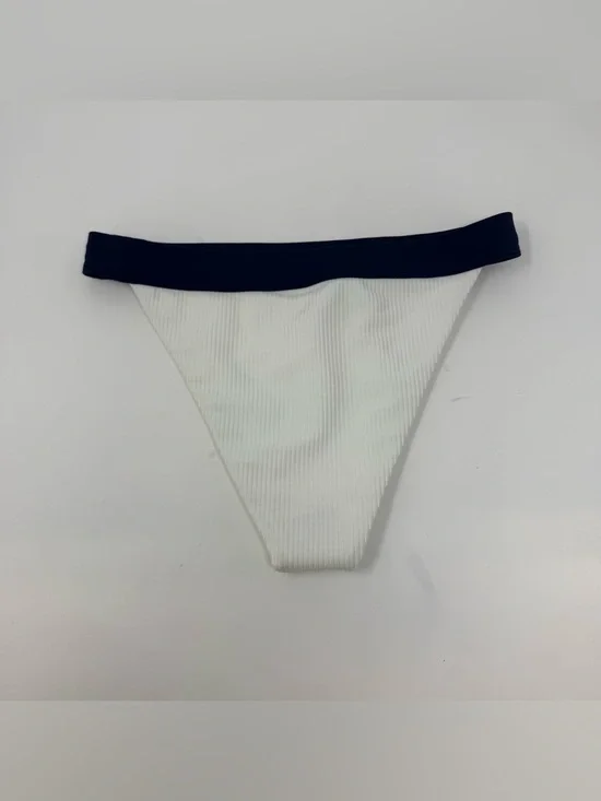 NWT TJ Swim Celeste White & Navy Ribbed Bikini Cheeky Swim Bottoms Size Medium - Picture 7 of 11